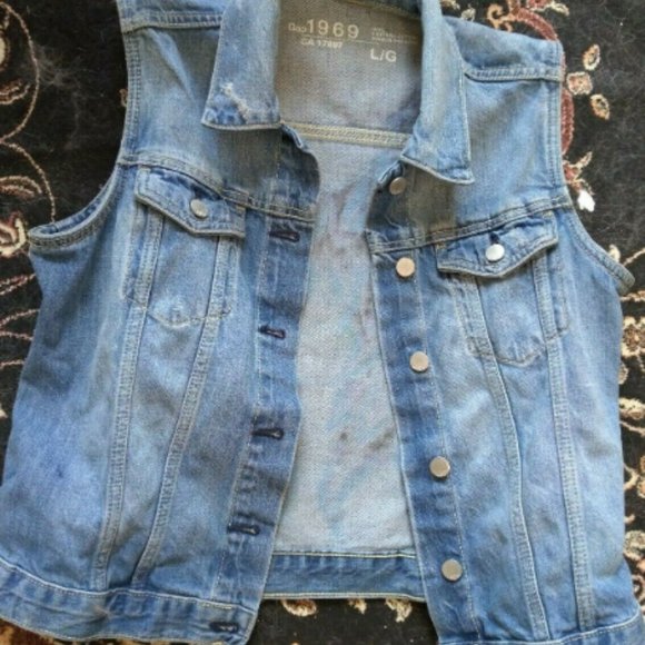 Angel Wings Hand Painted Jean Jacket Size Large Sleeveless Painted With Acrylic - Picture 3 of 5